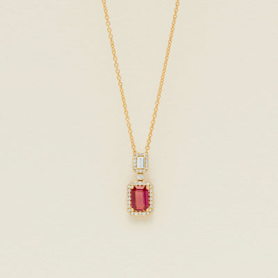 18ct Yellow Gold .71ct Rectangular Ruby & Diamond Pendant