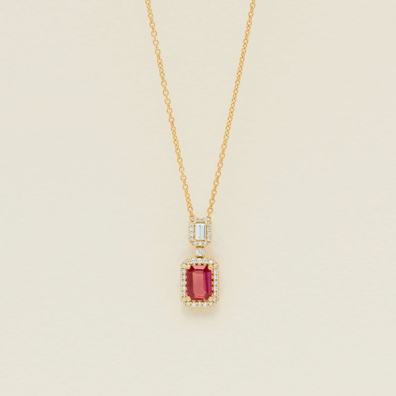 18ct Yellow Gold .71ct Rectangular Ruby & Diamond Pendant