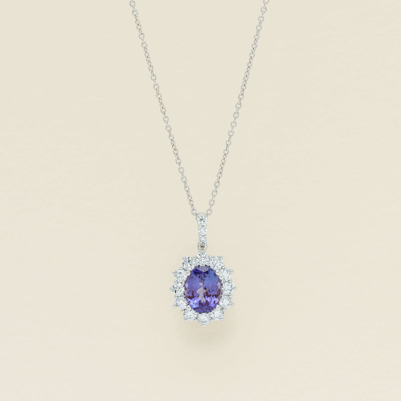 18ct White Gold 2.35ct Tanzanite & Diamond Belle Pendant