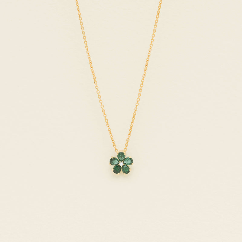18ct Yellow Gold Emerald Forget-Me-Not Flower Pendant