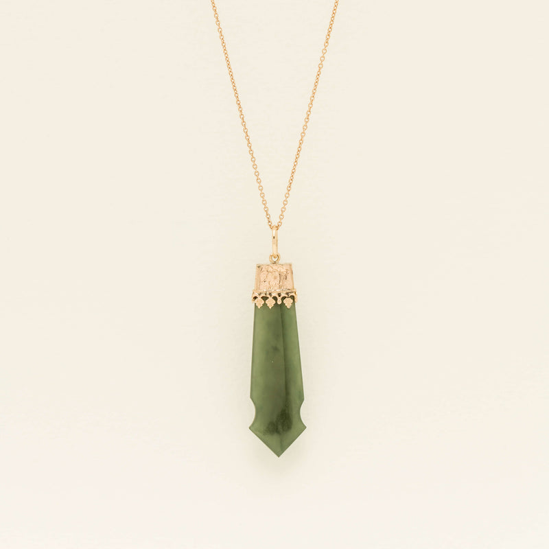 Vintage 9ct Rose Gold Greenstone Ornate Pendant - Necklace - Walker & Hall