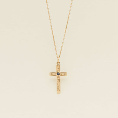 Deja Vu 9ct Yellow Gold Sapphire-Set Cross Pendant - Necklace - Walker & Hall