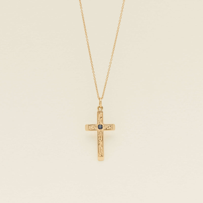 Deja Vu 9ct Yellow Gold Sapphire-Set Cross Pendant - Necklace - Walker & Hall