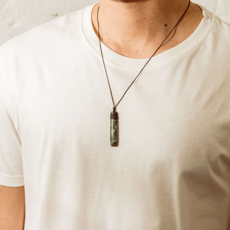NZ Greenstone 51.7mm Roimata Pendant on Black Cord - Necklace - Walker & Hall