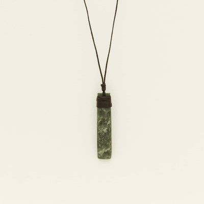 NZ Greenstone 51.7mm Roimata Pendant on Black Cord - Necklace - Walker & Hall