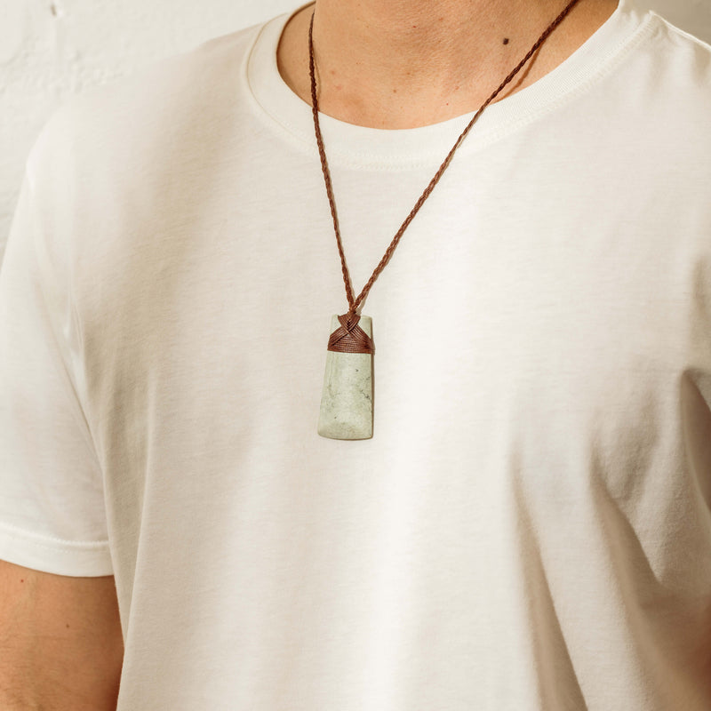 NZ Greenstone 59.7mm Toki Pendant on Brown Cord - Necklace - Walker & Hall