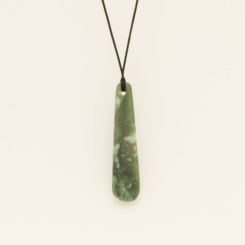 NZ Greenstone 66.4mm Roimata Pendant on Black Cord - Necklace - Walker & Hall