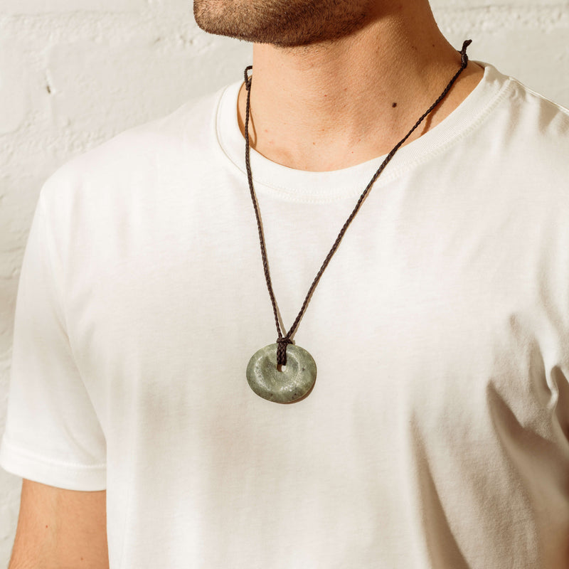 NZ Greenstone Oval Contemporary Pendant on Black Cord - Necklace - Walker & Hall