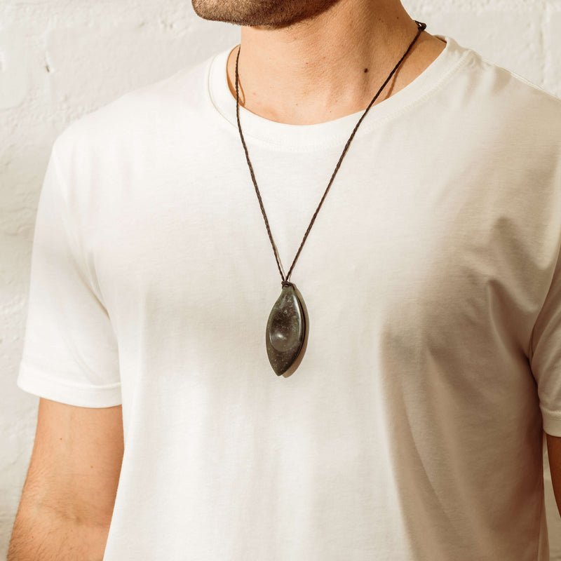 NZ Greenstone Contemporary Pendant on Black Cord - Necklace - Walker & Hall