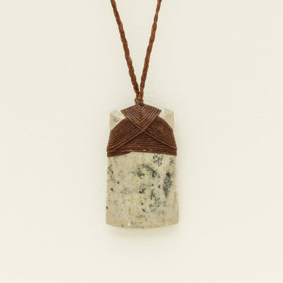 NZ Greenstone 60mm Toki Pendant on Brown Cord - Necklace - Walker & Hall