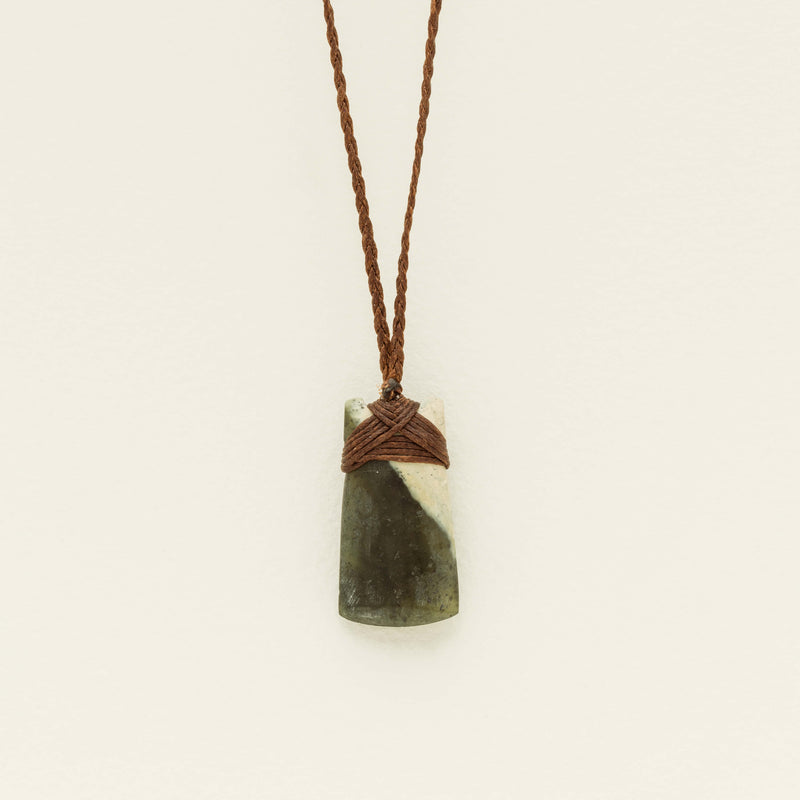 NZ Greenstone 39.2mm Toki Pendant on Brown Cord - Necklace - Walker & Hall