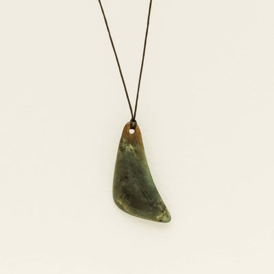 NZ Greenstone Contemporary Drop Pendant on Black Cord - Necklace - Walker & Hall