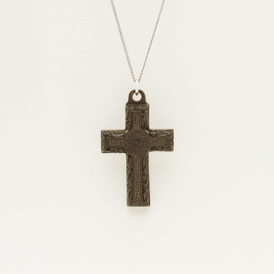 Deja Vu Vulcanite Cross with Sterling Silver Curb Chain - Necklace - Walker & Hall