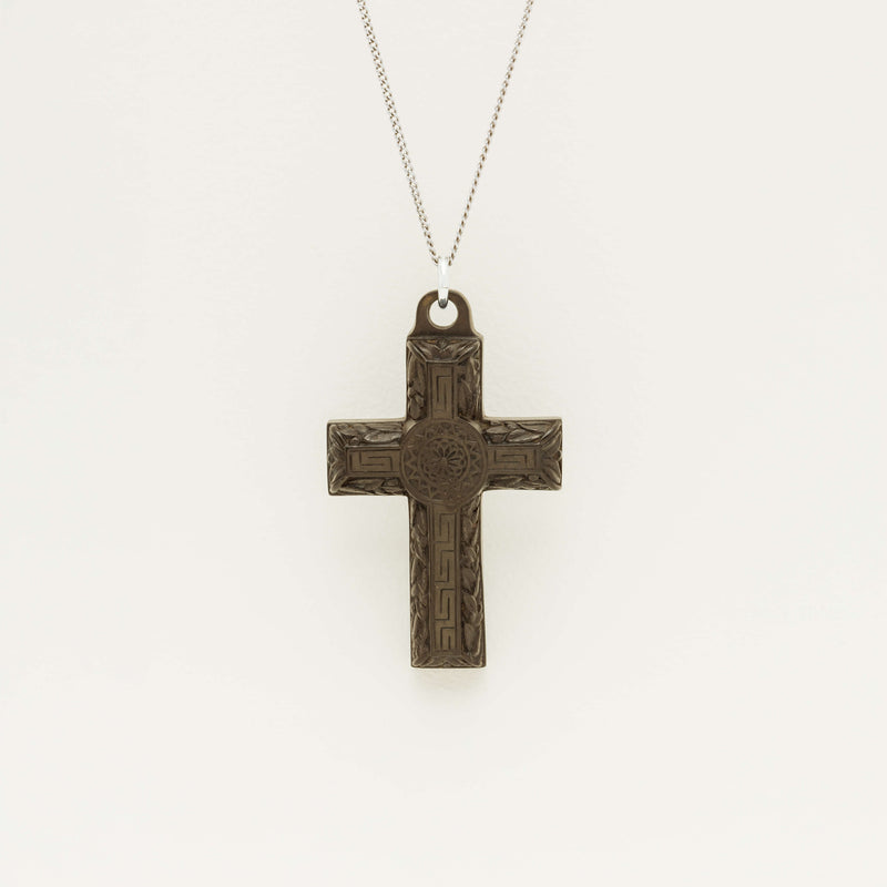 Deja Vu Vulcanite Cross with Sterling Silver Curb Chain - Necklace - Walker & Hall