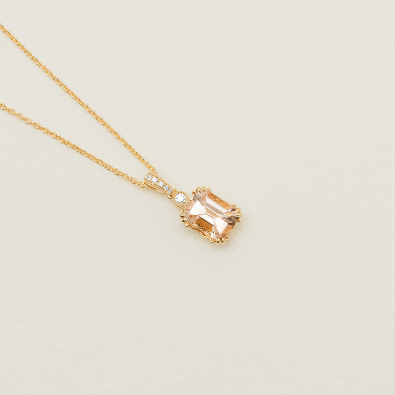 18ct Yellow Gold Morganite & Diamond Romanov Pendant - Necklace - Walker & Hall