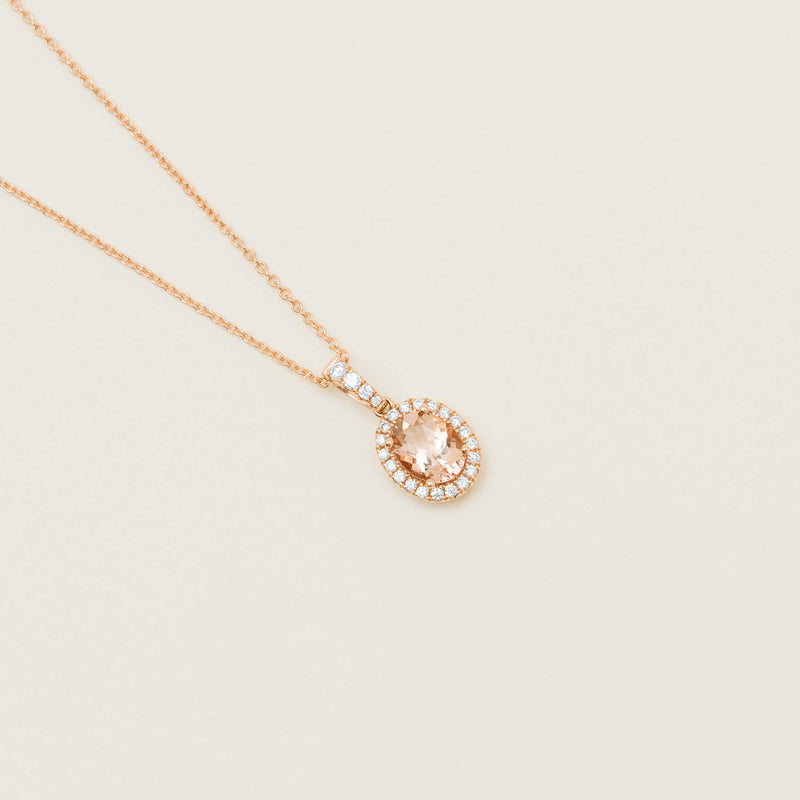 18ct Yellow Gold Oval Morganite & Diamond Nina Pendant