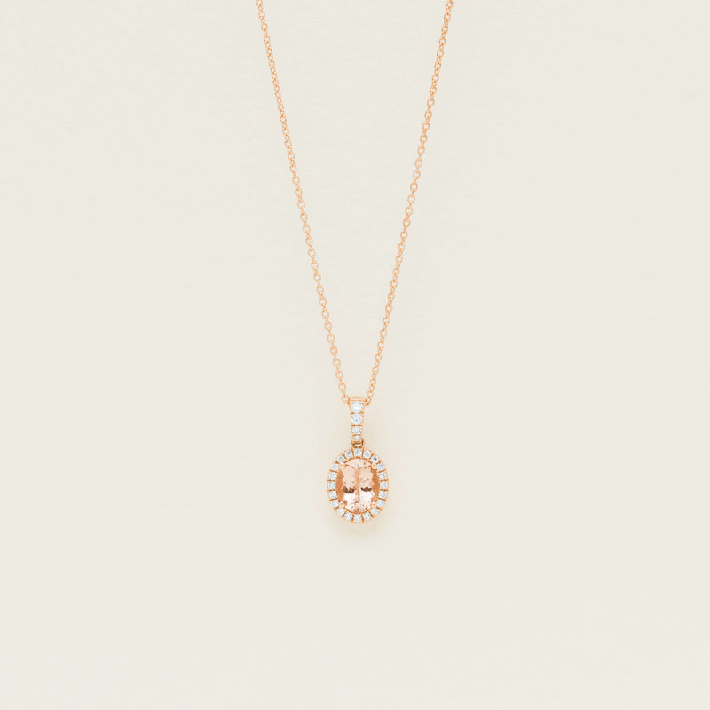 18ct Yellow Gold Oval Morganite & Diamond Nina Pendant