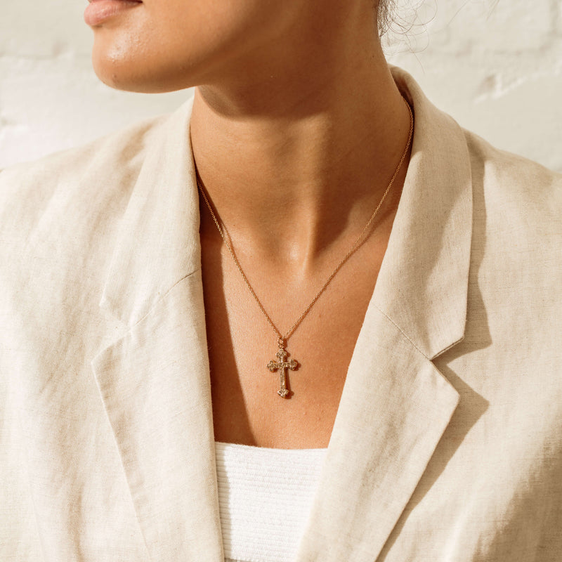 Vintage 9ct Rose Gold Hollow Gothic Style Cross Pendant - Necklace - Walker & Hall