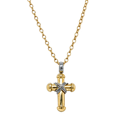 Deja Vu 18ct Yellow & White Gold Hollow Cross Pendant - Necklace - Walker & Hall