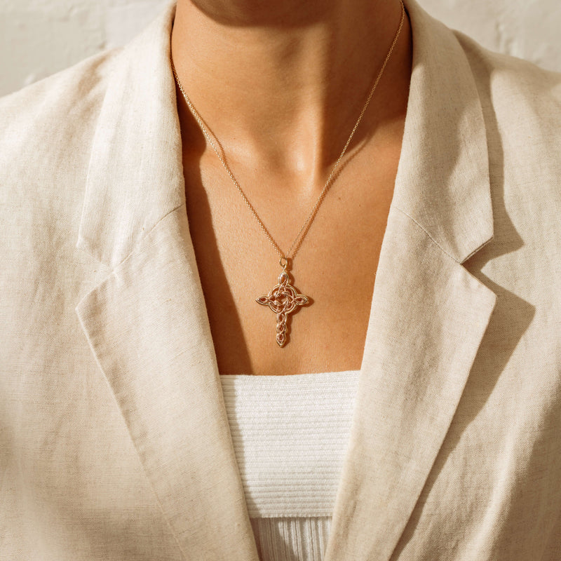 Deja Vu 9ct Yellow & Rose Gold Celtic Cross Pendant - Necklace - Walker & Hall