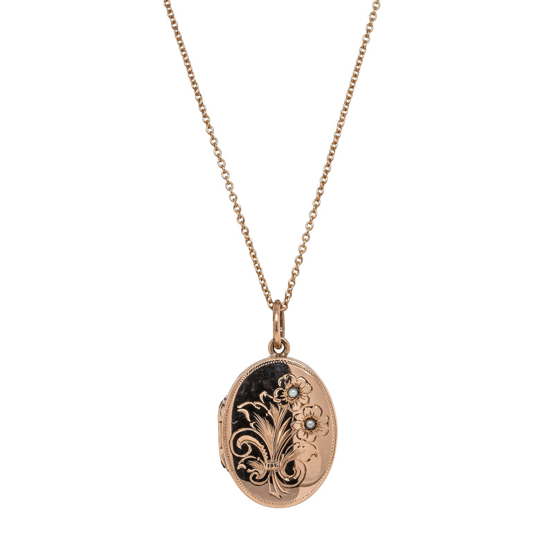Deja Vu 9ct Rose Gold Floral Seed Pearl Locket - Necklace - Walker & Hall
