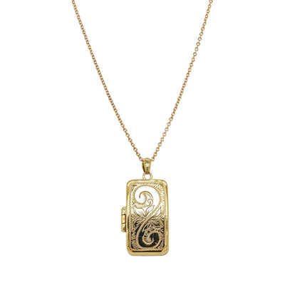 Deja Vu 9ct Yellow Gold Engraved Rectangular Locket - Necklace - Walker & Hall