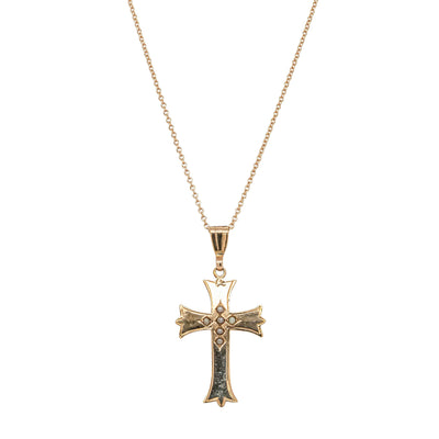 Deja Vu 9ct Rose Gold Seed Pearl Cross Pendant - Necklace - Walker & Hall
