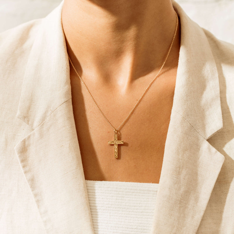 Deja Vu 9ct Rose Gold Engraved Hollow Cross Pendant - Necklace - Walker & Hall