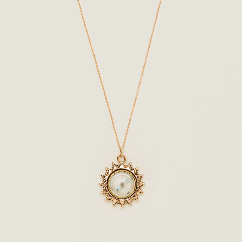 Deja Vu 9ct Rose Gold / Brass Sunburst Compass Pendant - Necklace - Walker & Hall