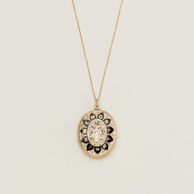 Vintage 9ct Yellow Gold Enamelled Memorial Pendant - Necklace - Walker & Hall