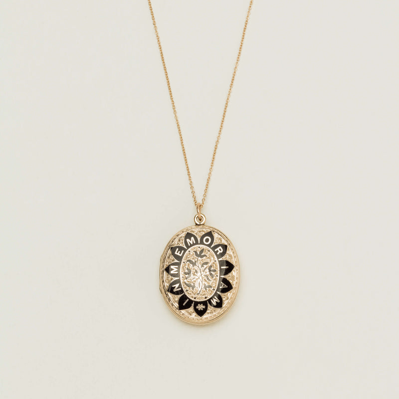 Vintage 9ct Yellow Gold Enamelled Memorial Pendant - Necklace - Walker & Hall