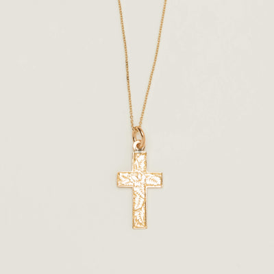 Vintage 9ct Rose Gold Foliate Engraved Cross Pendant - Necklace - Walker & Hall