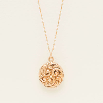 Deja Vu 9ct Rose Gold Swirl Locket with Chain - Necklace - Walker & Hall