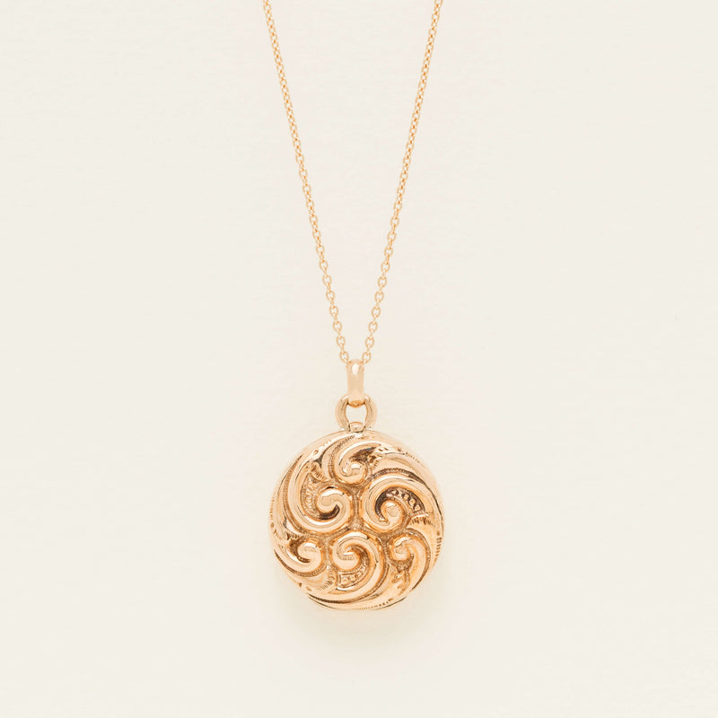 Deja Vu 9ct Rose Gold Swirl Locket with Chain - Necklace - Walker & Hall