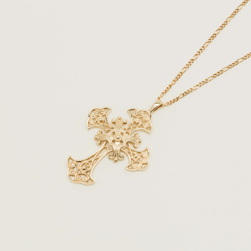 Deja Vu 9ct Yellow Gold Large Scrolled Cross Pendant - Necklace - Walker & Hall