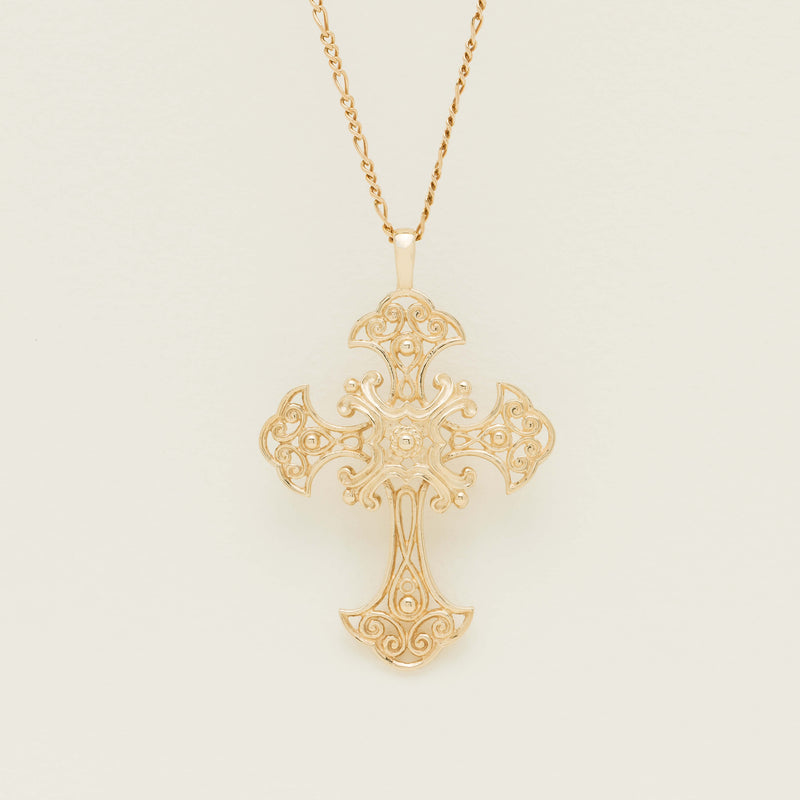 Deja Vu 9ct Yellow Gold Large Scrolled Cross Pendant - Necklace - Walker & Hall