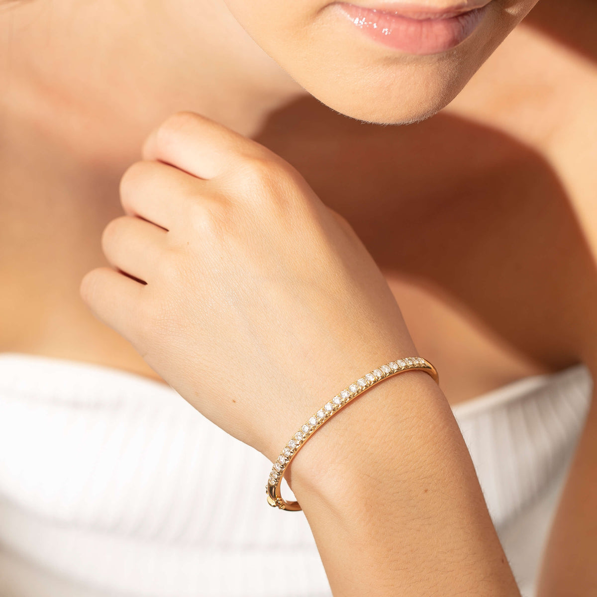 Model wearing Diamond Comet Bangle