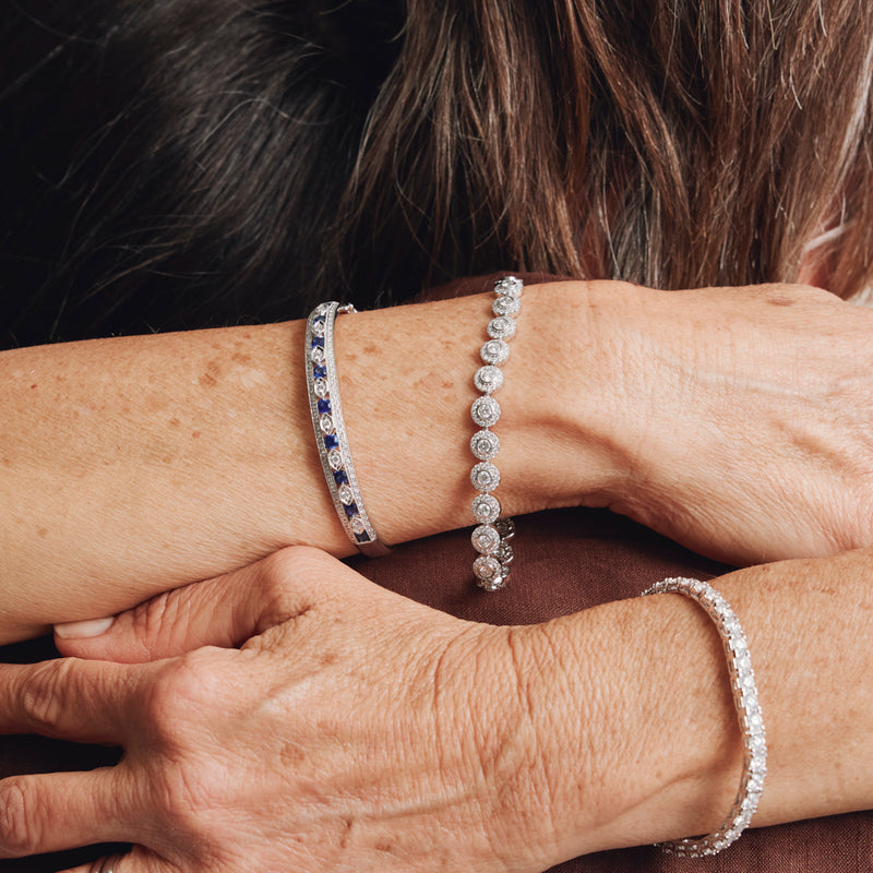 18ct White Gold Sapphire & Diamond Cecelia Bangle-Bracelet-Walker & Hall
