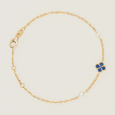18ct Yellow Gold Sapphire & Diamond Single Clover Bracelet - Bracelet - Walker & Hall