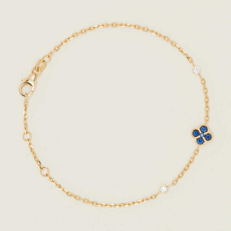 18ct Yellow Gold Sapphire & Diamond Single Clover Bracelet - Bracelet - Walker & Hall