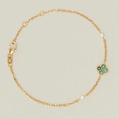 18ct Yellow Gold Emerald & Diamond Single Clover Bracelet