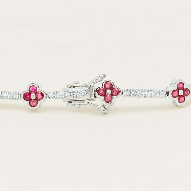 Deja Vu 18ct White Gold 1.90ct Ruby Diamond Flower Bracelet - Bracelet - Walker & Hall