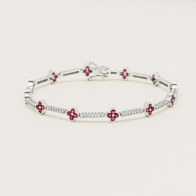 Deja Vu 18ct White Gold 1.90ct Ruby Diamond Flower Bracelet - Bracelet - Walker & Hall
