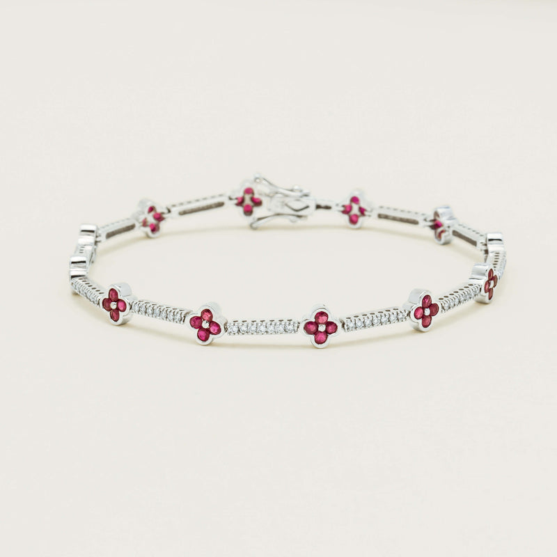 Deja Vu 18ct White Gold 1.90ct Ruby Diamond Flower Bracelet - Bracelet - Walker & Hall