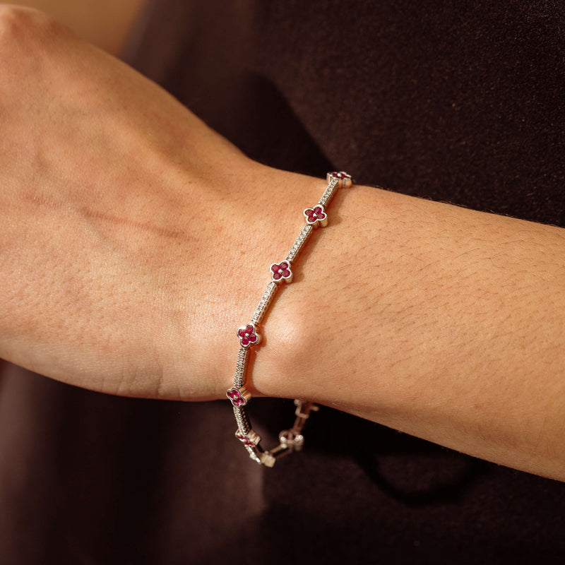 Deja Vu 18ct White Gold 1.90ct Ruby Diamond Flower Bracelet - Bracelet - Walker & Hall