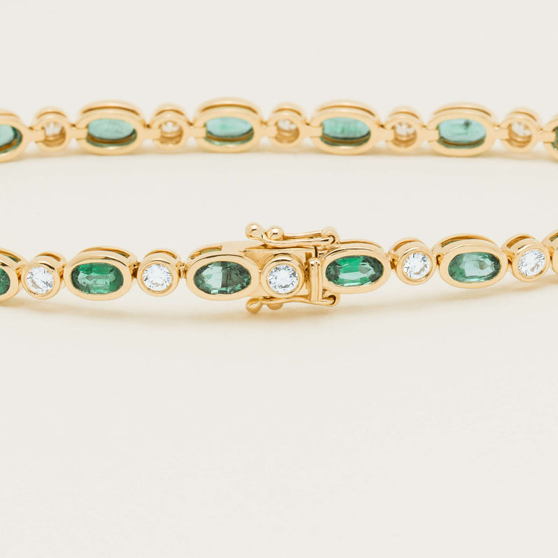 18ct Yellow Gold Oval Emerald & Diamond Natalia Bracelet - Bracelet - Walker & Hall