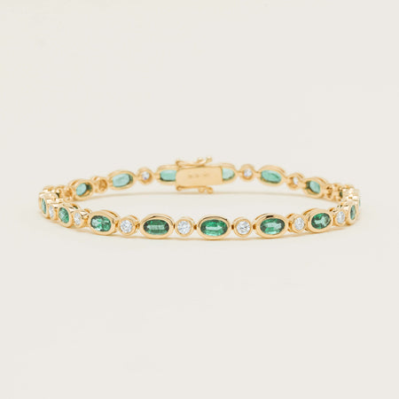 18ct Yellow Gold Oval Emerald & Diamond Natalia Bracelet - Bracelet - Walker & Hall