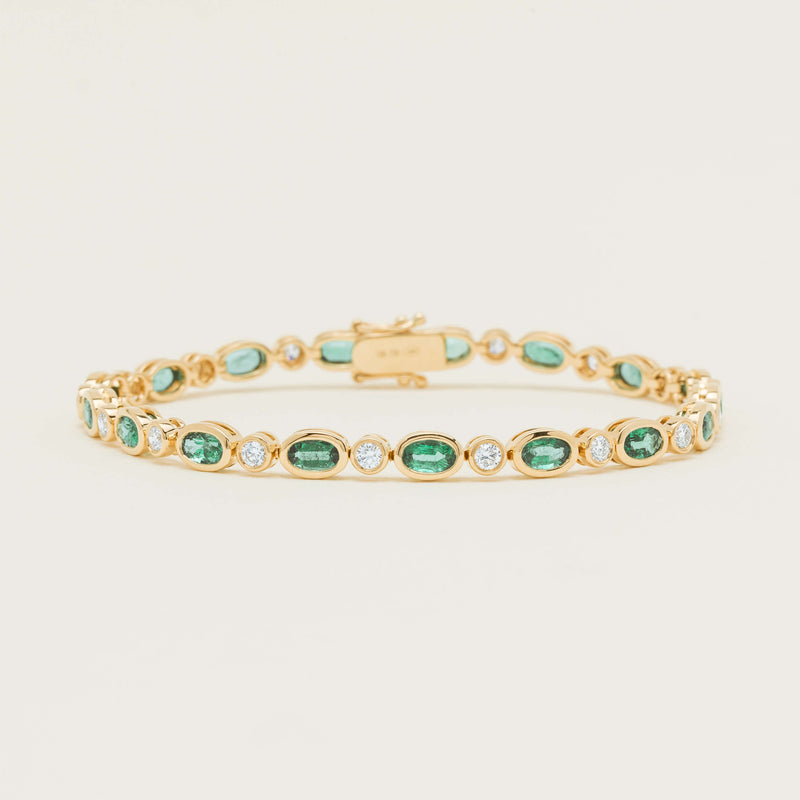 18ct Yellow Gold Oval Emerald & Diamond Natalia Bracelet - Bracelet - Walker & Hall