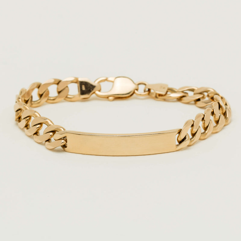 9ct Yellow Gold Curb Link ID Bracelet 22cm - Bracelet - Walker & Hall