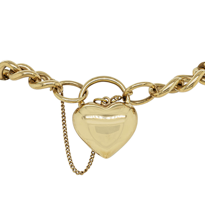Deja Vu 9ct Yellow Gold Curb Bracelet With Puff Heart Padlock - Bracelet - Walker & Hall
